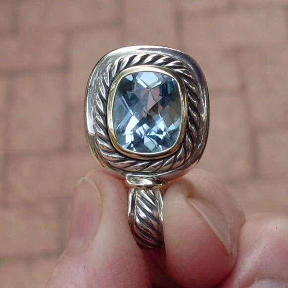 Retired David Yurman Albion Blue Topaz Enhancer Pendant w/Chain - 14K/925 - Picture 3 of 13